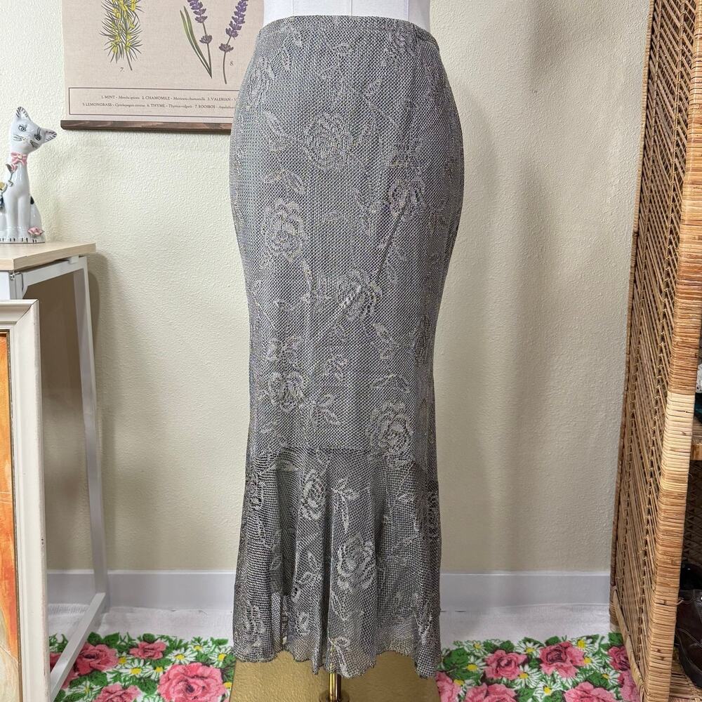 90s Y2k Floral Mesh Maxi Skirt Whimsigoth Fairy Grunge Romantic Goth Witchy L